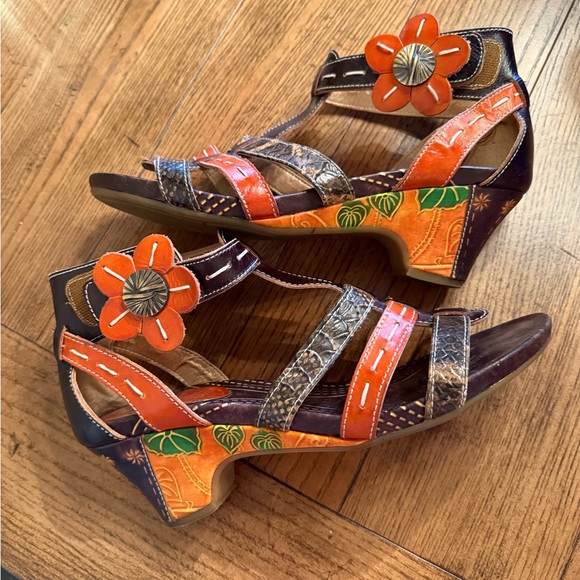 Corkys Women's Sandals - Orange and Brown Strappy Design - Picture 2 of 4